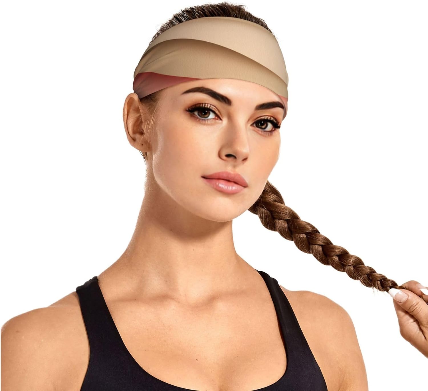 Minimal Paper Layered Shape Peach Beige Pink Headband Sports Sweatbands for Men Women Hairband for Workout Athletic Running Yoga Basketball Gym