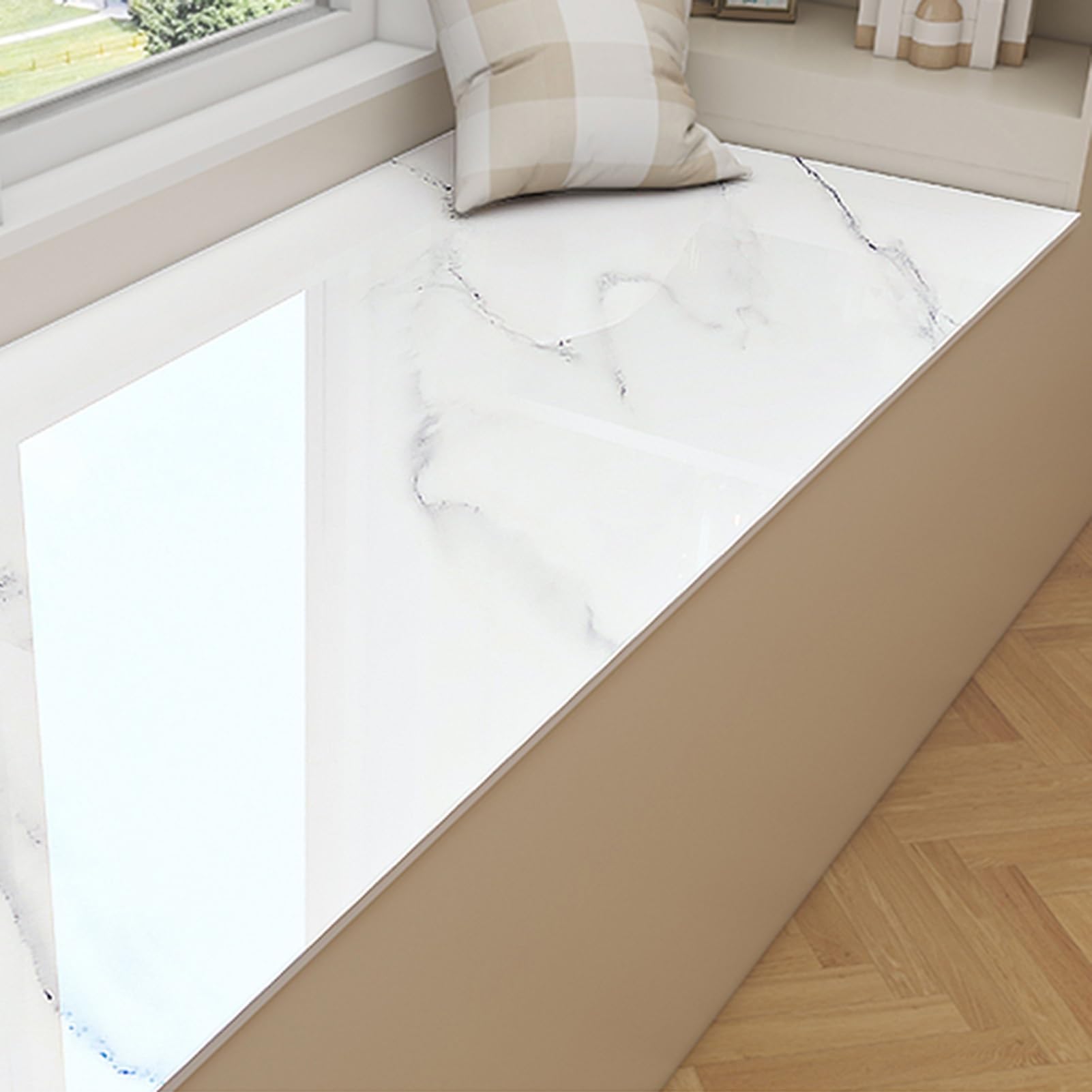 Dailify Self-adhesive Bay Window Sticker Marble Style, Indoor Window Sill Replacement Wallpaper Peel & Stick, PVC Window Sills Cover Protector(Style B,300x120cm (9.8x3.9ft))
