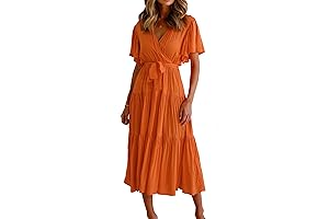 Women's Summer Cotton Ruffle Short Sleeve Dress with Belt