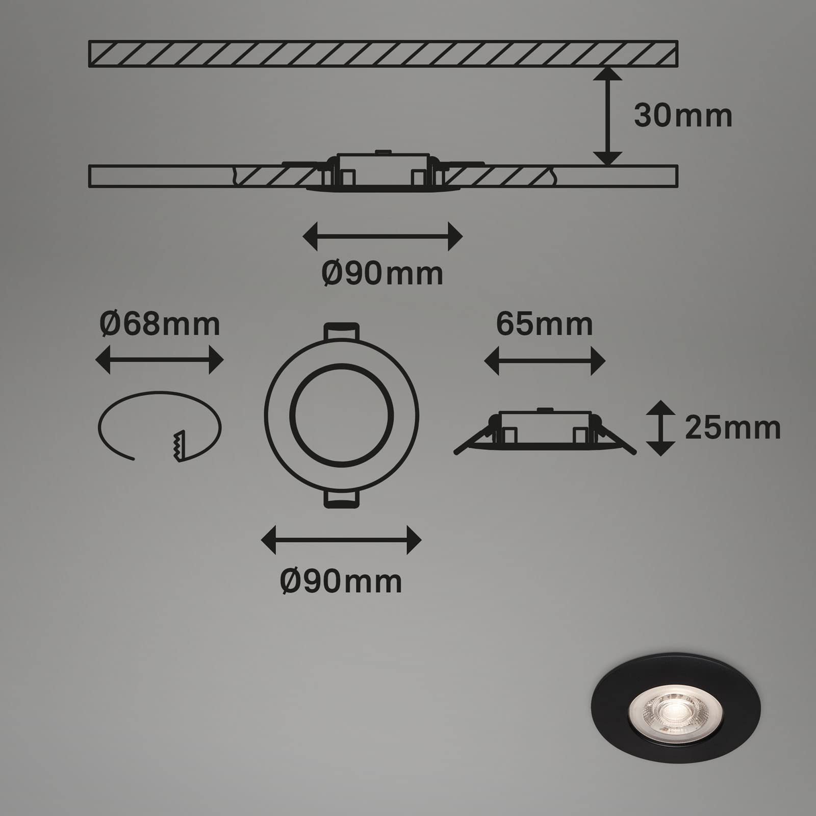 BRILONER - Juego de 4 focos LED empotrables de 230 V, plano, blanco cálido, 4,9 W 480 lm