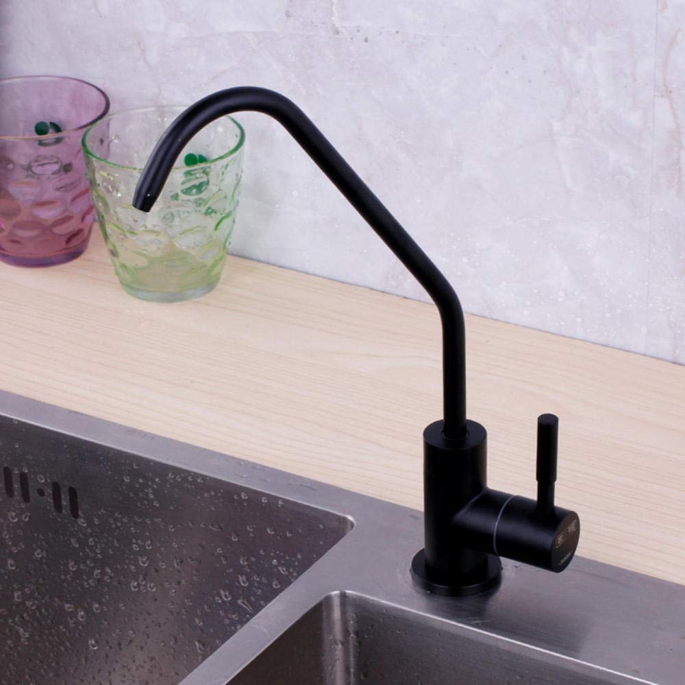 Grifo de filtro de agua de ósmosis de 1/4 pulgadas, purificador de agua potable directo negro, grifo de cocina giratorio de acero inoxidable para agua potable limpia, fácil instalación