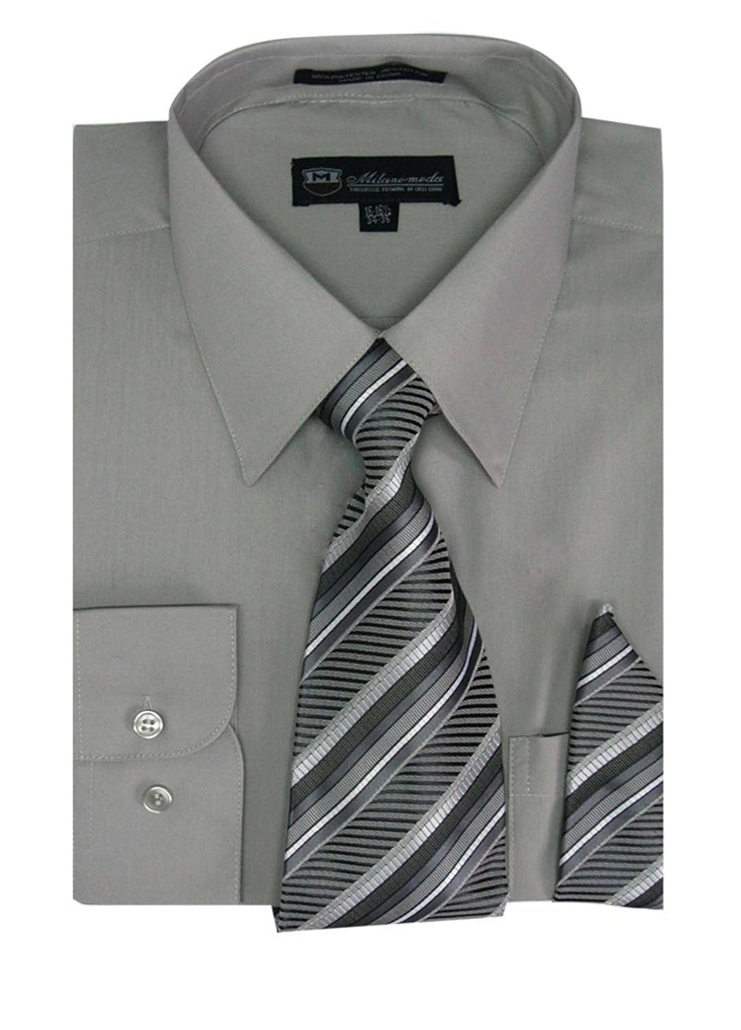 Milano Moda Men's Long Sleeve Dress Shirt with Matching Tie and Handkerchief SG21A