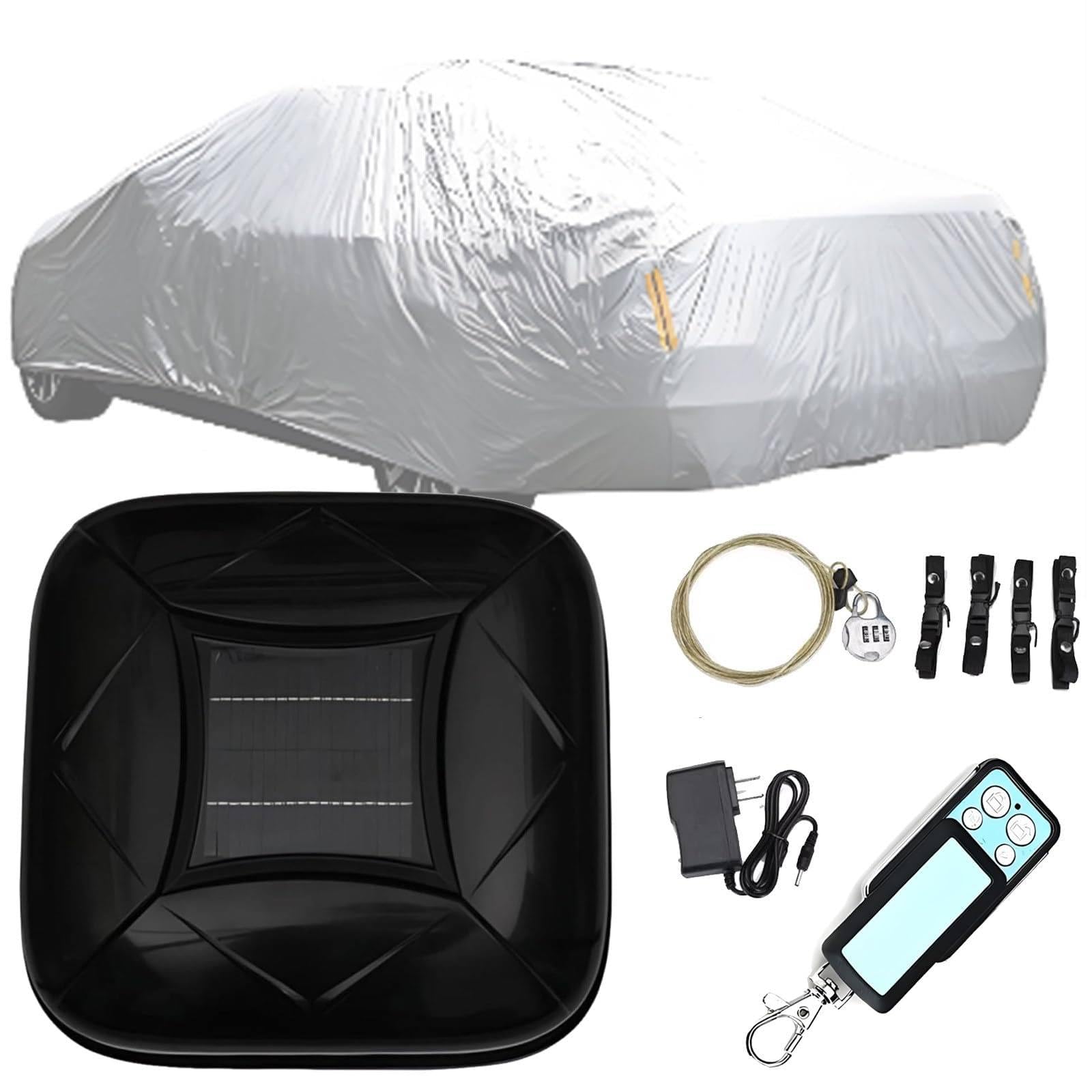 Solar Charging Smart Car Cover, Car Cover Solar Charging, Remote Control Automatic Full Exterior Covers, Quick 30s Open, Anti-Theft Alarm, Waterproof and Sunproof for Sedan SUV MPV Black-3XXL
