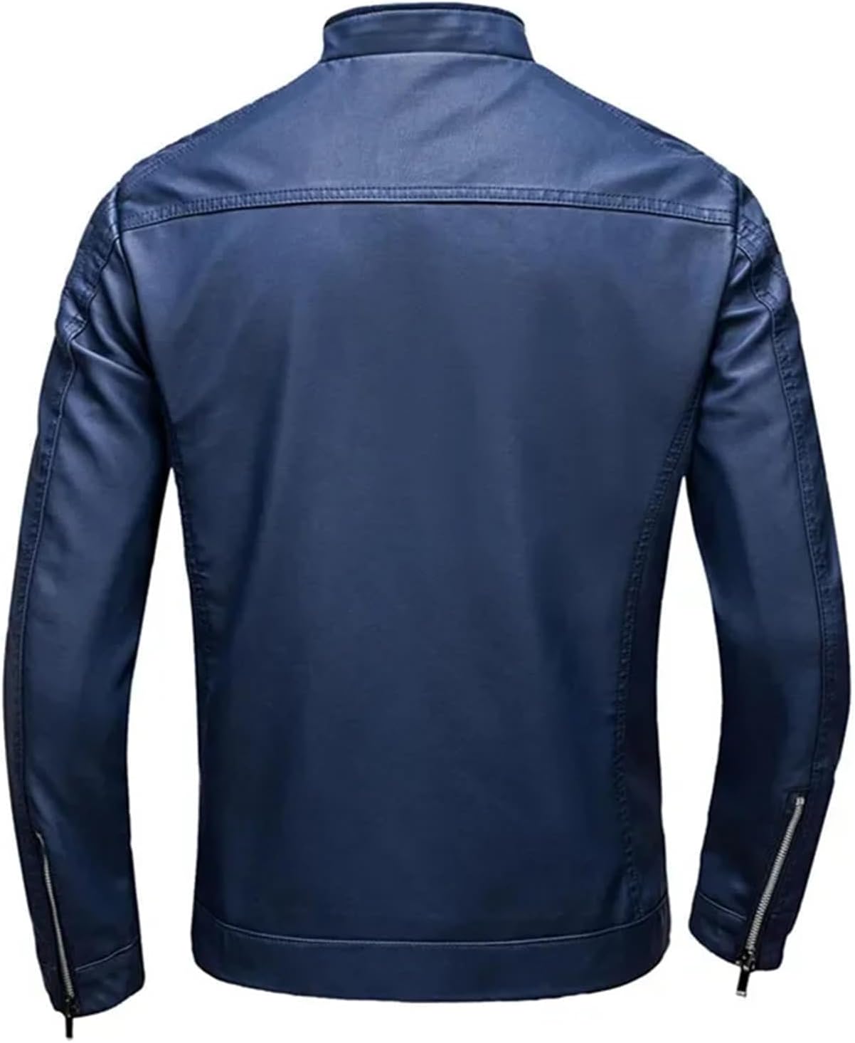 Men's Slim Faux Leather Bomber Jacket – Stand Collar Casual Fall Coat