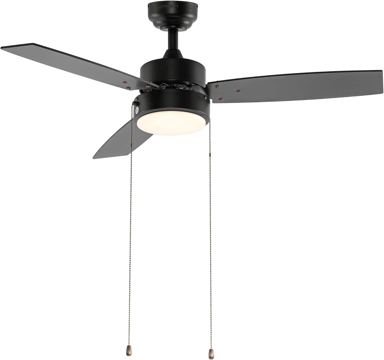 JONATHAN Y 42" Black 1-Light Iron Integrated LED Ceiling Fan, 3-Speed Modern Minimalist Height Adjustable 3-Blade Fan with Pull Chains for Living Room Bedroom, ETL Listed JYL9725A