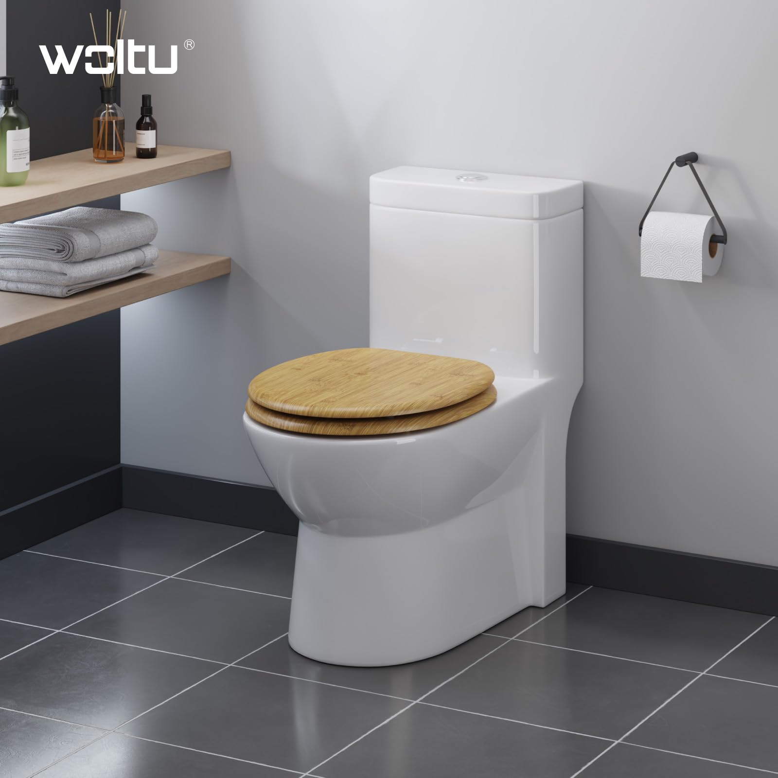WOLTU Abattant WC Couvercle WC en Bois MDF Soft Close avec Frein de Chute pour Couvette en O Siège de Toilette Charnières