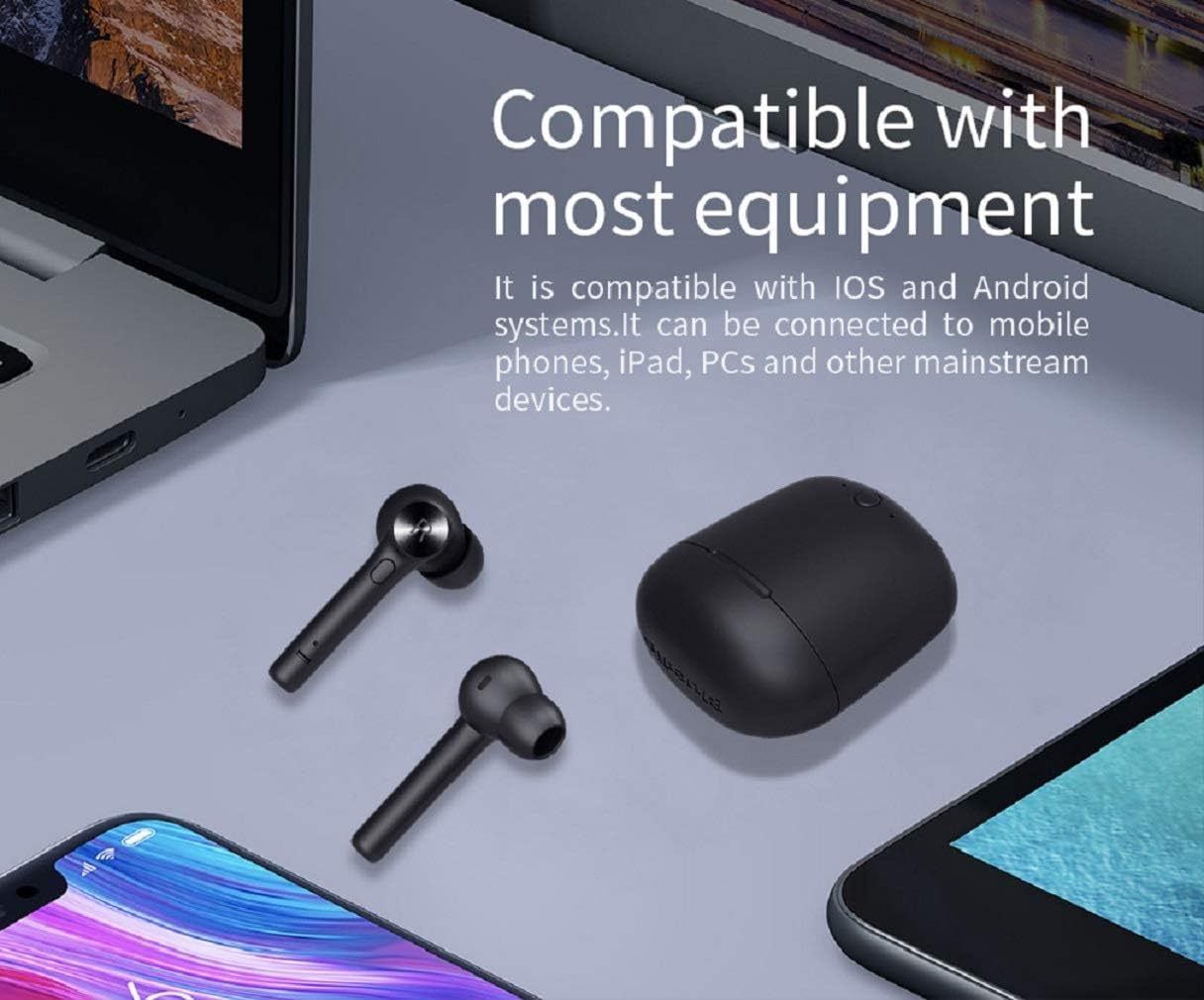 Bluedio True Wireless Earbuds, TWS Bluetooth Earbuds Headphones with Charging Case, Wireless Earbuds Headset Built-in Mic with Face Recognition for Sports Running Cell Phone Android IOS, 5Hrs Playtime