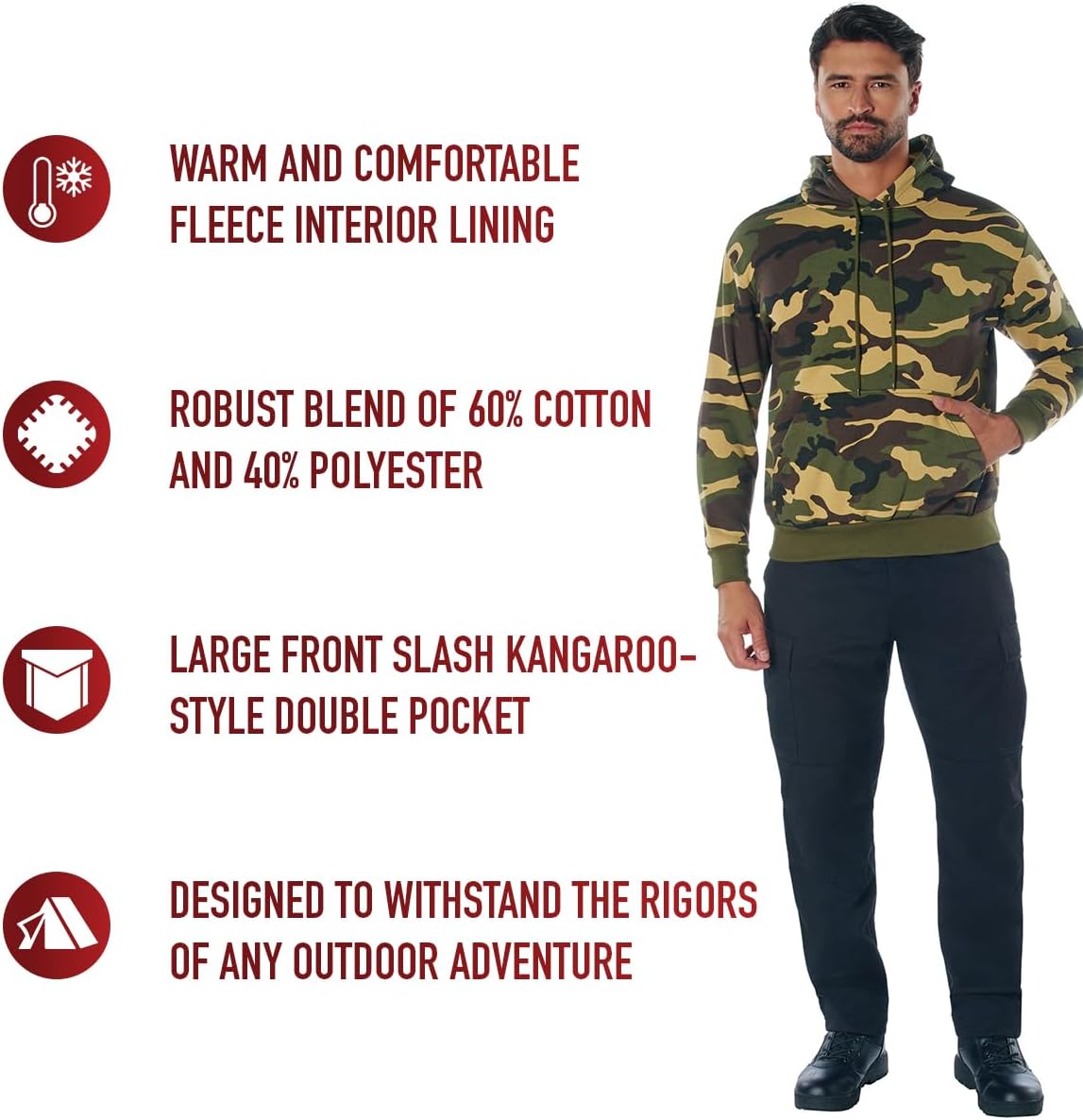Rothco Camo Pullover Hoodie - Elevate Your Outdoor Style and Comfort - Woodland Camo - XL - Image 8