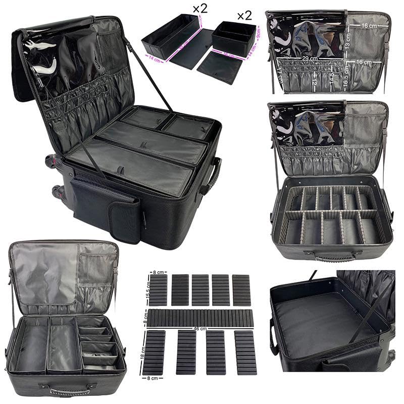 Image of Professional Train Case Hardside Vanity Jumbo Makeup Artist Rolling Trolley Beauty Makeup Cosmetic Trolley Hairstylist Travel Organizer Bag - 360 Wheels - Expendable Handle (8516 /XXXL /Trolley)