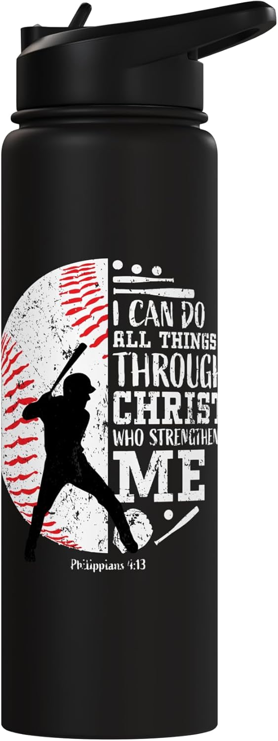 Christian Baseball Water Bottles For Boys Philippians 4:13 Stainless Steel Insulated Water Bottle