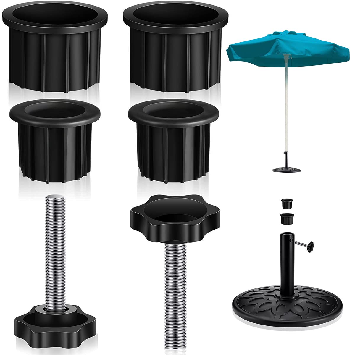 6 Pcs Umbrella Base Stand Replacement Parts,Courtyard Umbrella Base Replacement Parts Outdoor Umbrella Hole Ring Plug Cover with M8 Thread Screw Replacement Hand Knob Backyard Courtyard Table Decks