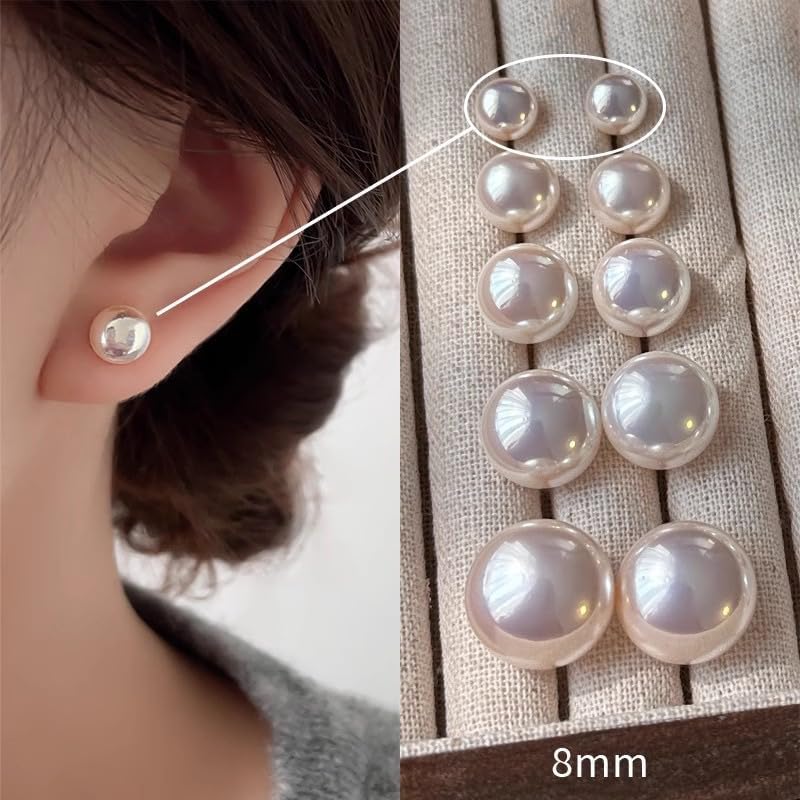 Freshwater Pearl Earrings for Women, 18K Gold Hypoallergenic Stud Earrings, AAAA+ 8mm Natural Pearls - Image 2