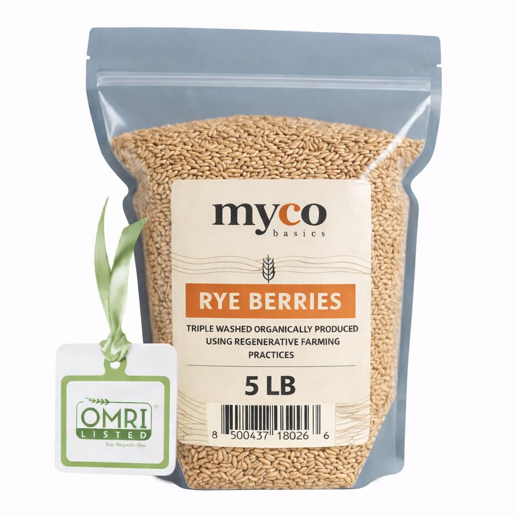 Rye Berries for Mushroom Spawn - Organic, Triple Washed Rye Grain to make Mushroom Grainspawn by Mycology Basics - 5 lbs