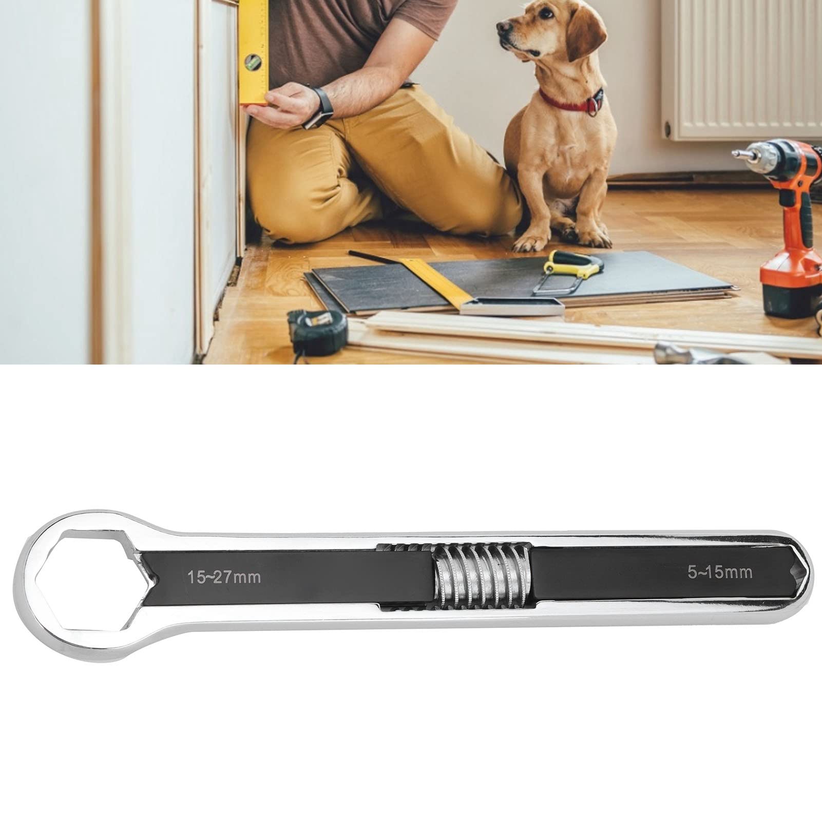 Llave de Extremo Abierto Ajustable Apertura de Cabeza Grande 15-27 Mm Apertura de Cabeza Pequeña 5-15 Mm Llave Inglesa Multifunción Sólida Llave Inglesa Herrajes de Acero Aleado Herramientas Manuales