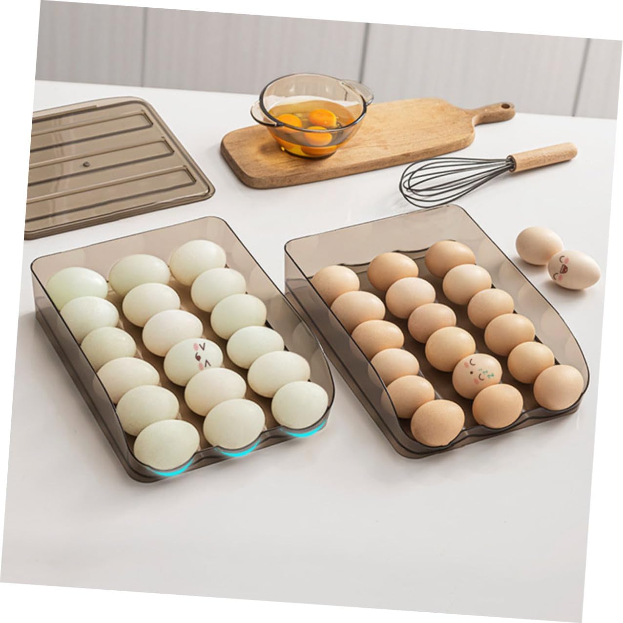 KALLORY 2-layer Egg Storage Box for Refrigerator, Plastic Auto Scrolling Egg Holder Tray, 36-egg Capacity Organizer for Kitchen Fridge Storage
