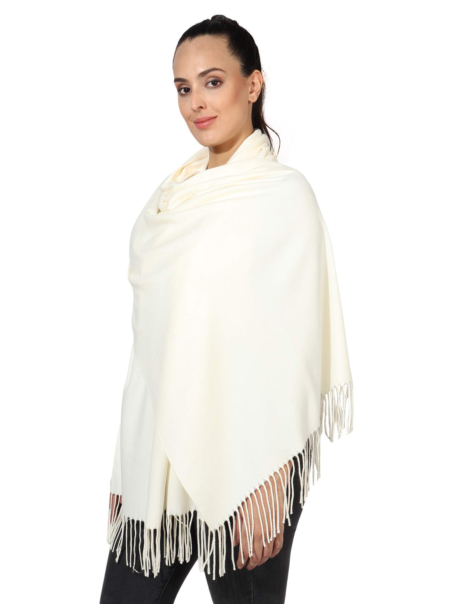 World of Shawls Pashmina Style All Seasons Handcrafted Wrap Shawl Stole Scarf (Ivory)