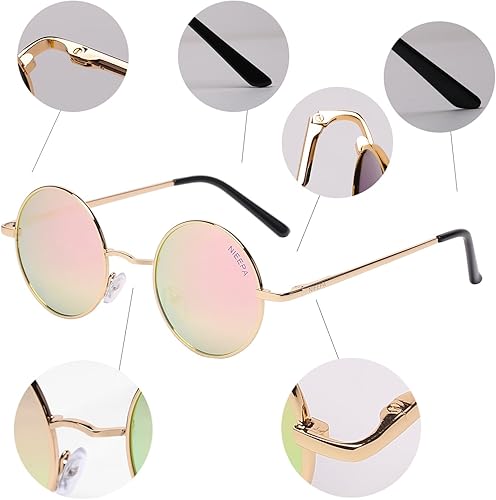 Miniatura 4 de NIEEPA Gafas de sol redondas redondas estilo hippie vintage para hombres y mujeres, gafas de sol circulares NP1002