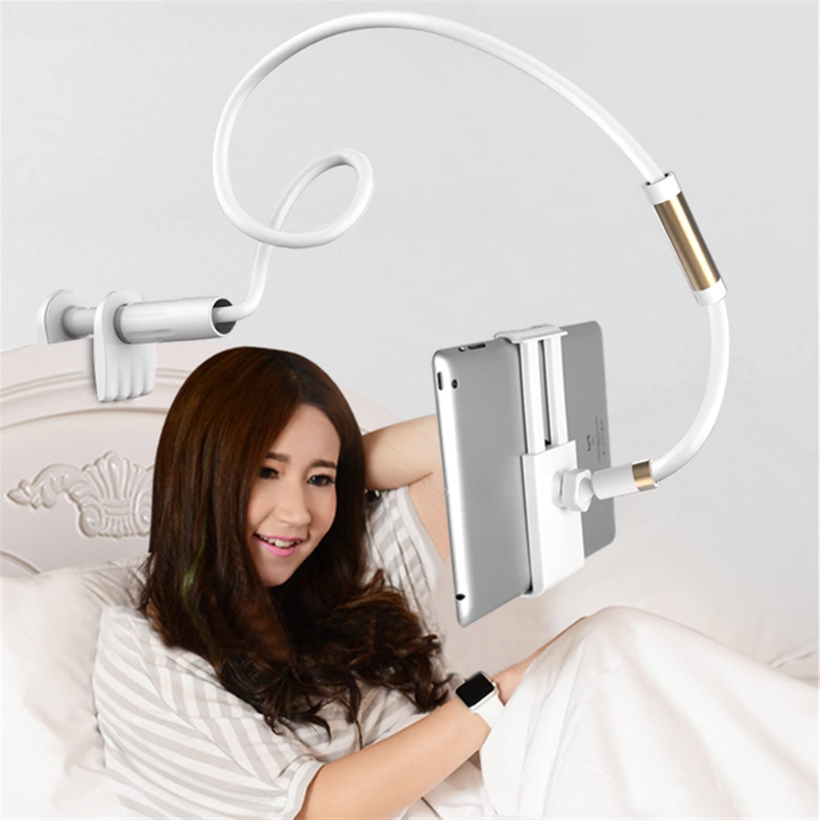Soporte Tablet Soporte de tableta perezoso flexible, soporte de tableta de clip de brazo de cuello de cisne, soporte de tableta de mesa de cama ajustable for teléfonos y tabletas de 4.0-10.6 pulgadas