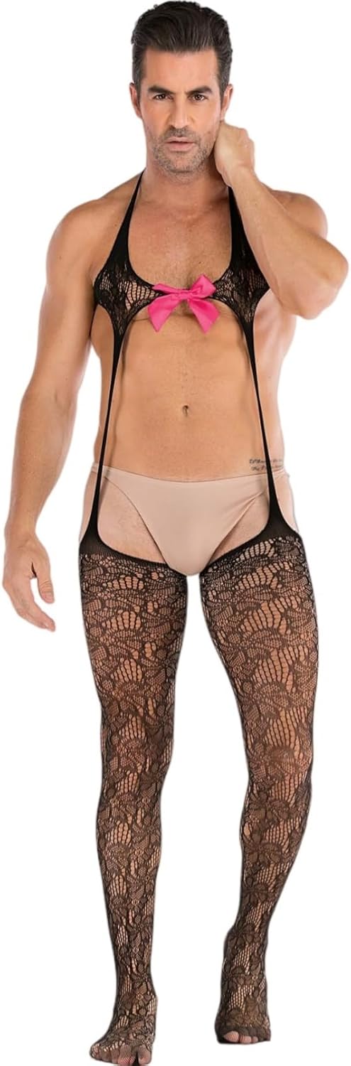 Men's Sexy Lingerie Sissy Clothes Exotic Apparel With Satin Bow | Male Fishnet Underwear