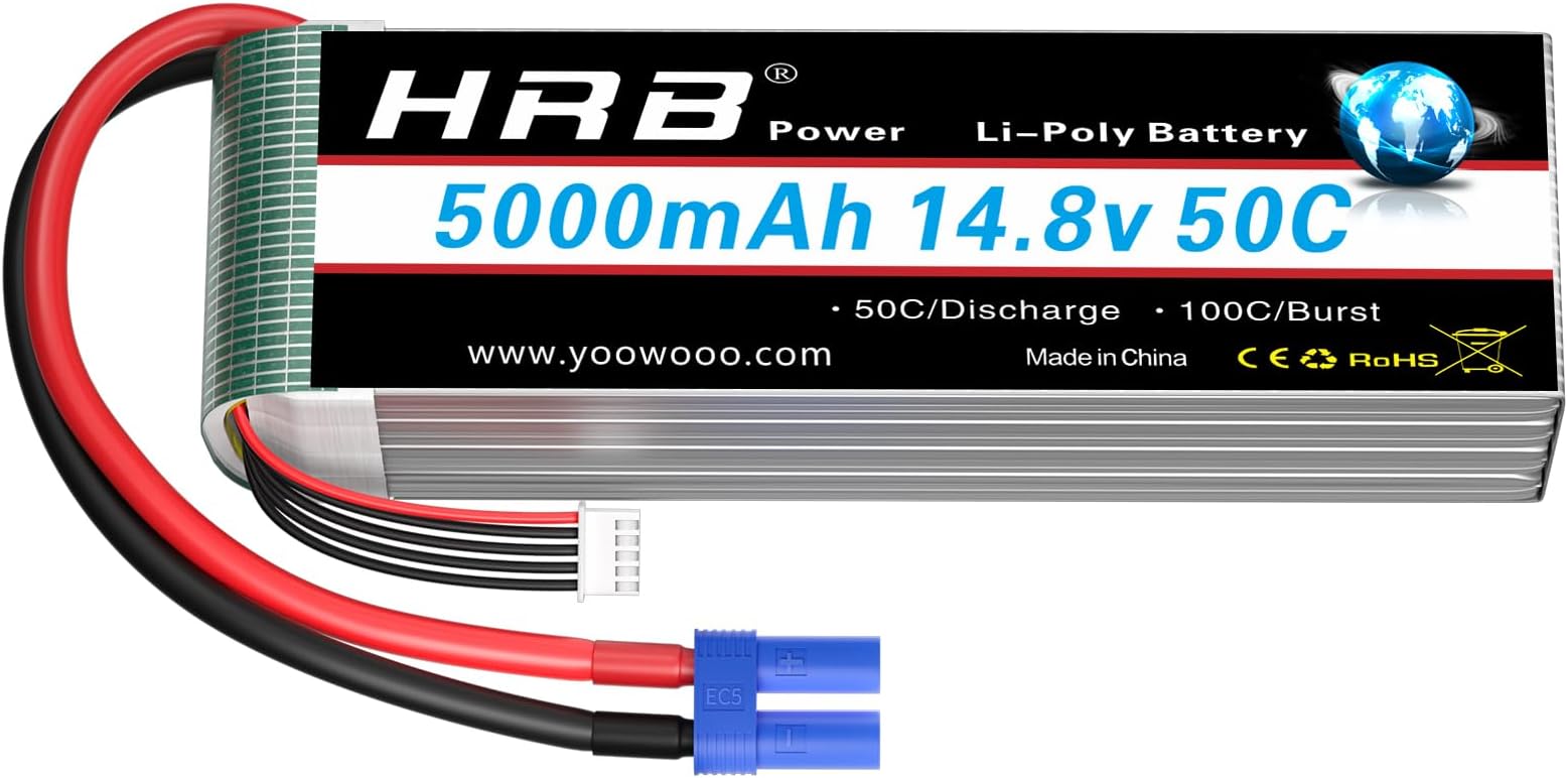 4S Lipo Battery EC5 5000mAh 14.8V 50C RC Lipo Battery Pack Compatible with RC Car Truck Quadcopter Airplane Helicopter Boat