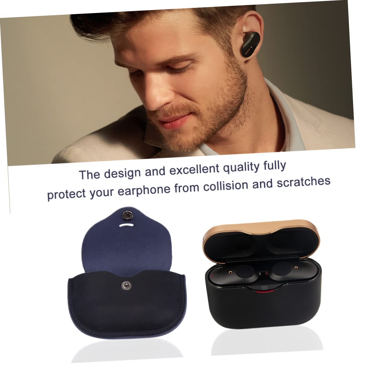 Uonlytech 2 Juegos Funda para Auriculares Inalámbricos Bolsas Organizadoras Maletas Bolsa Auriculares Organizador Auriculares Portátil Piel Genuina Estuche Protector