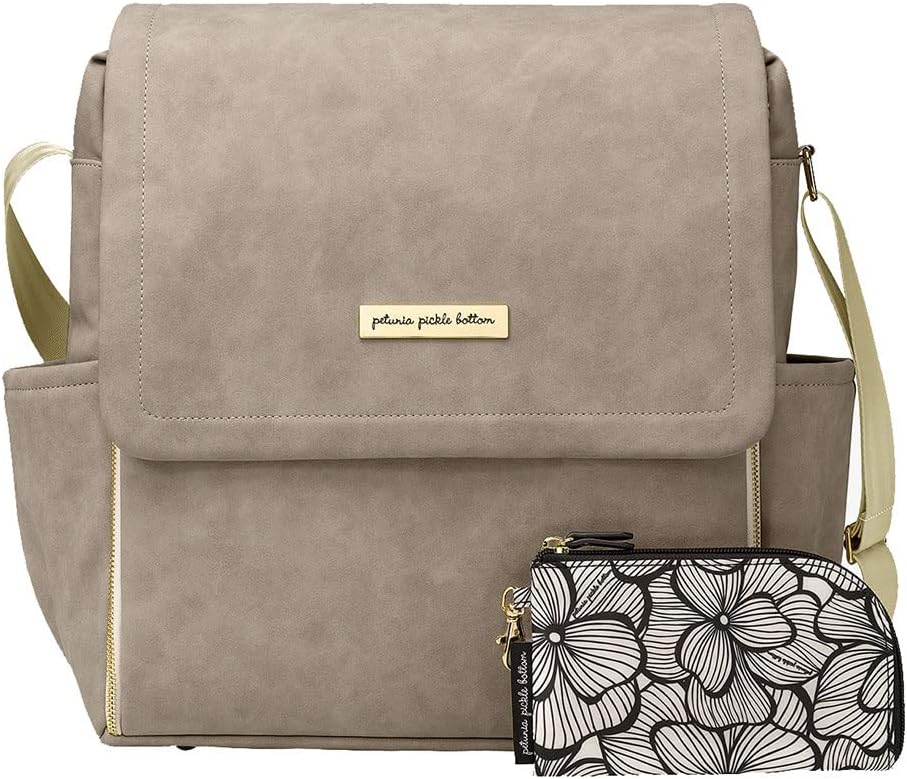 Petunia Pickle Bottom Boxy Backpack Baby Changing Bag with Change Mat, Wipes Case and Stroller Hooks - Grey Matte Leatherette