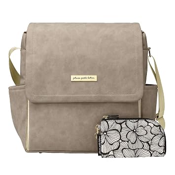 Petunia Pickle Bottom Boxy Diaper Bag Backpack, Easy to Clean, Two Ways to Carry, Stylish & Spacious for On-The-Go Parents Grey Matte Leatherette