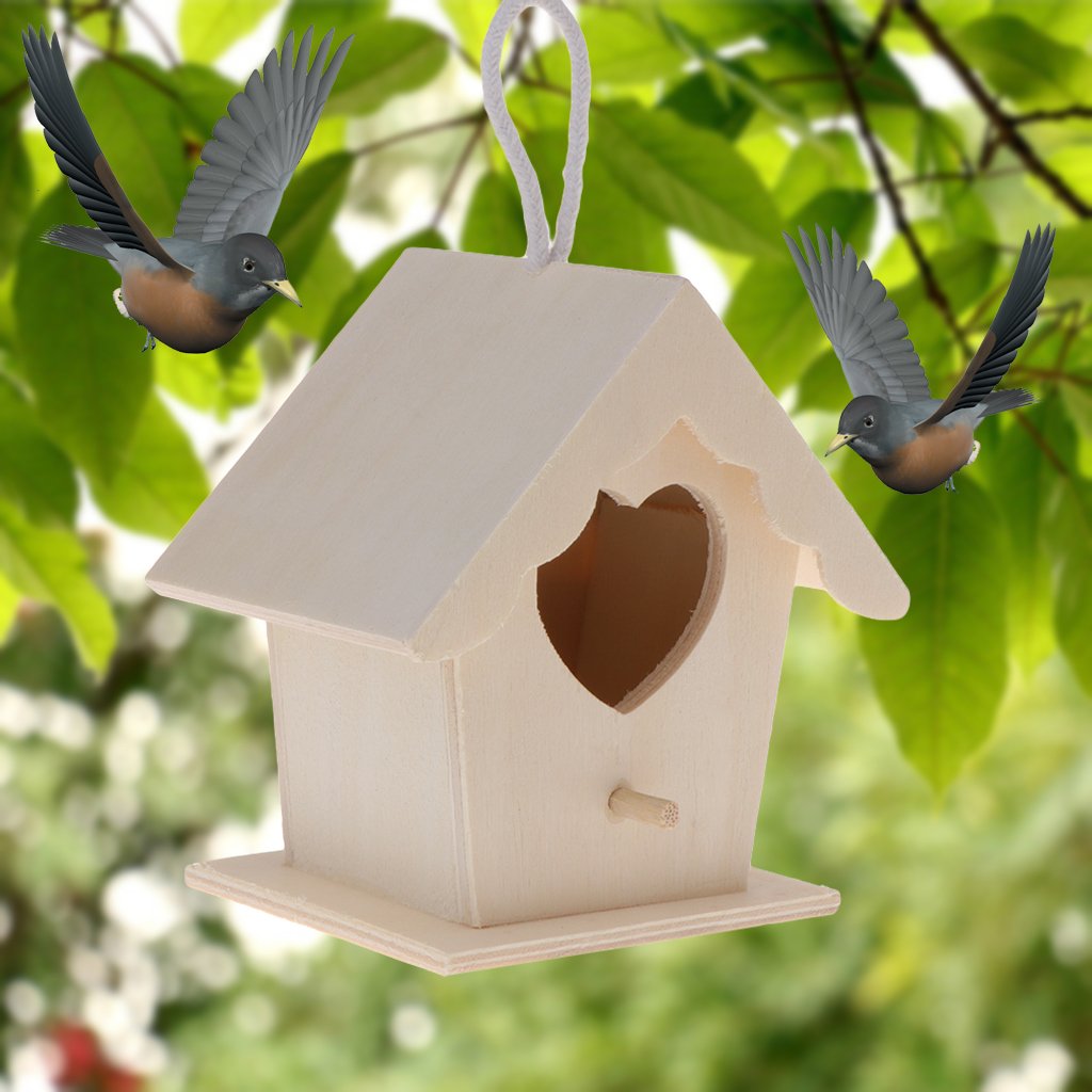 Forgun Bird Nest Natural Wood House DIY Creative Heart Shaped Parrot Parakeet Hanging