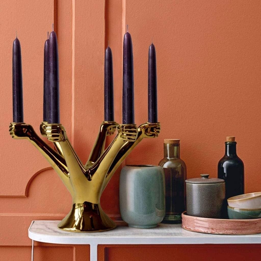 Elegant Ceramic 6-Arms Candle Holder Candelabra for Taper Candles - Decorative Table Stand