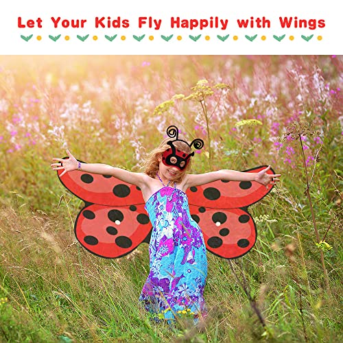 Aomig Ladybird Costume for Kids 3Pcs Ladybird Fancy Dress Animal Costume with Ladybird Wings, Headband and Eye Mask - Image 2