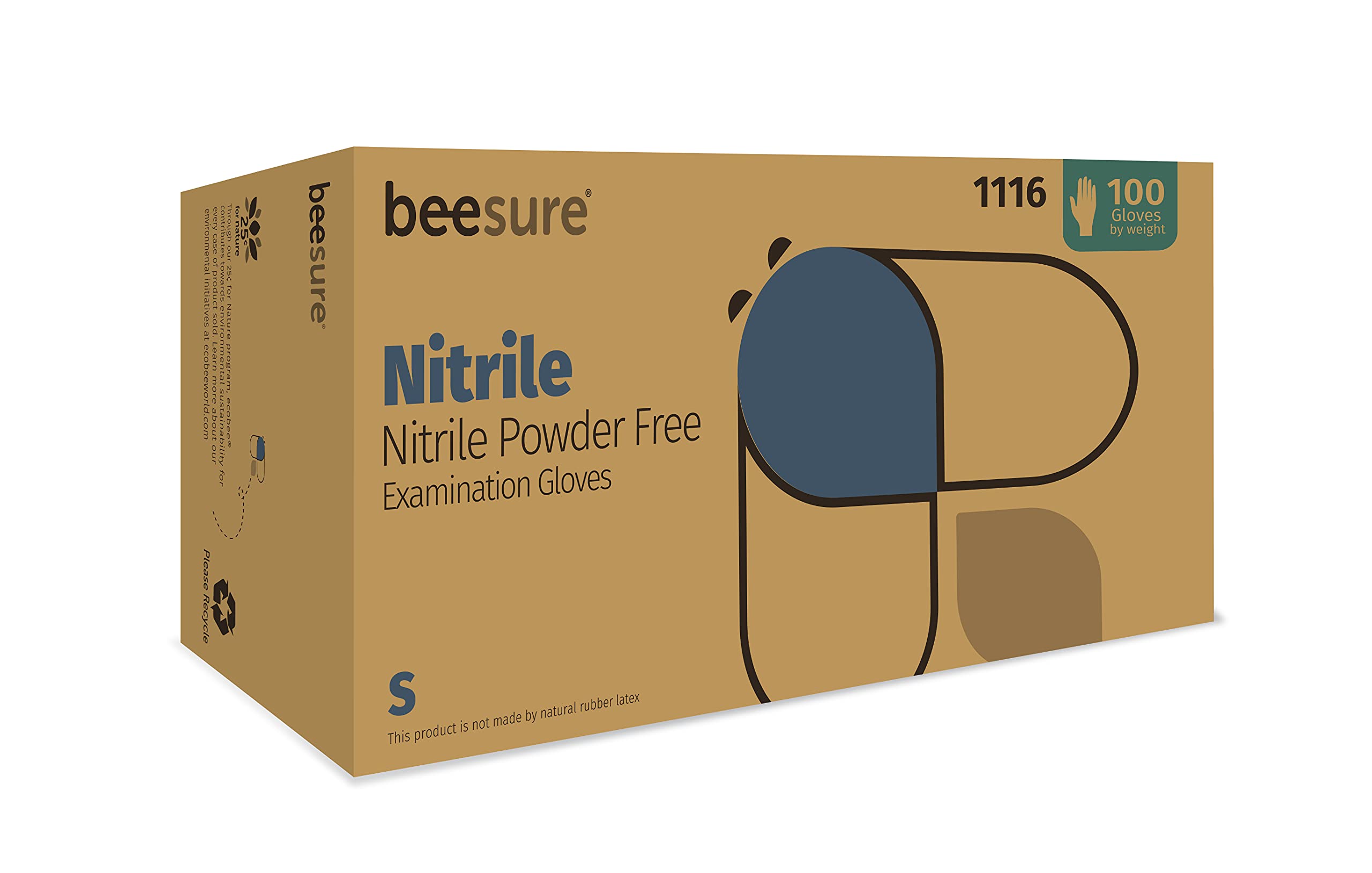 BeeSure BE1116 Nitrile Powder Free Exam Gloves, Small (Pack of 100),Strips