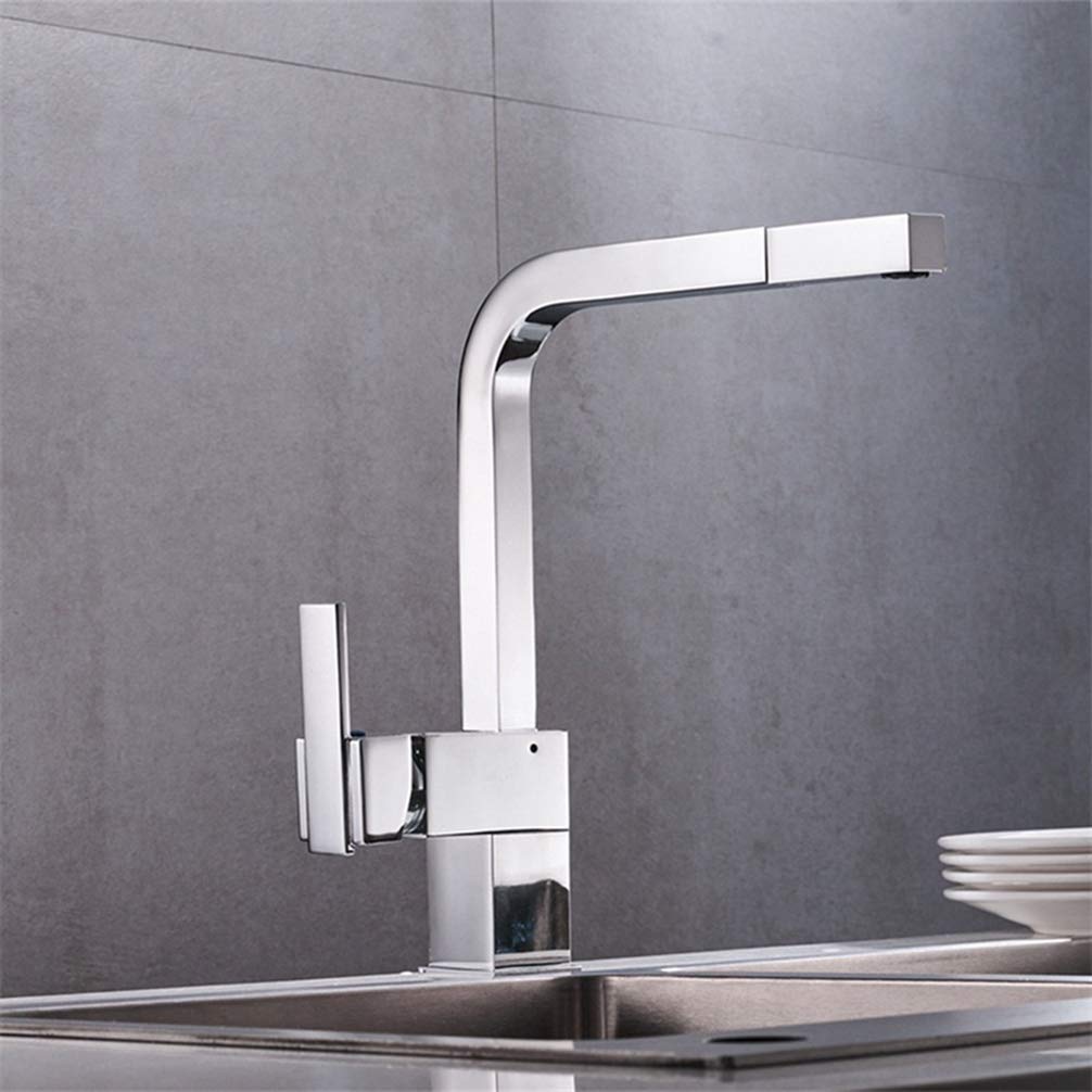 ZYCHSJXA Chrome Pull Out Kitchen Faucet Square Brass Sink Faucets Tap
