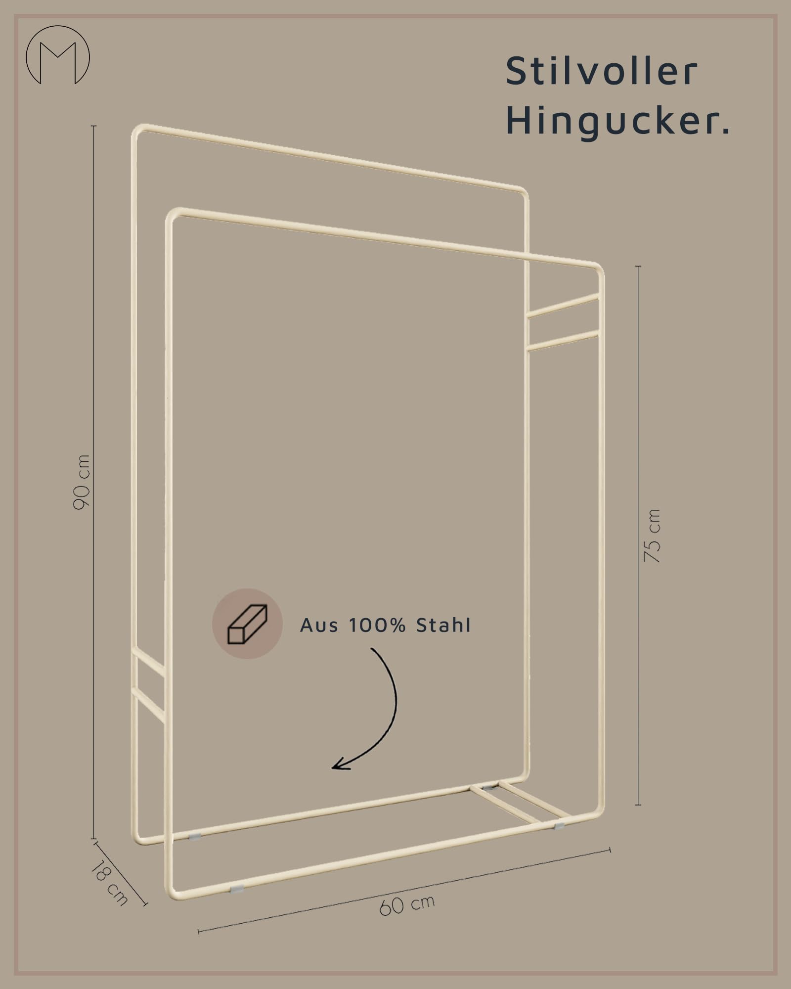 M Metallbude DELAYA Handtuchständer aus hochwertigem pulverbeschichtetem Metall Minimalistisches Design für das Badezimmer Freistehend und platzsparend Beige