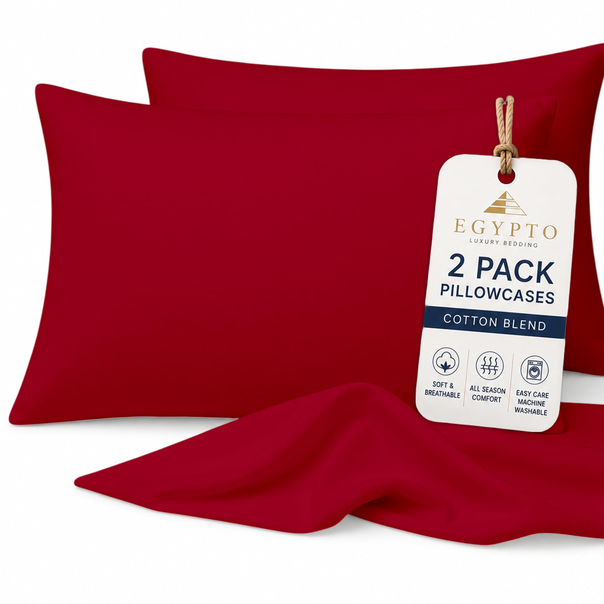 Egypto Luxury Red Pillow Cases 2 Pack | Soft & Breathable Cotton Blend | Wrinkle-Free Housewife Pillow Covers | Standard Uk Size 50 × 75 Cm — image 1