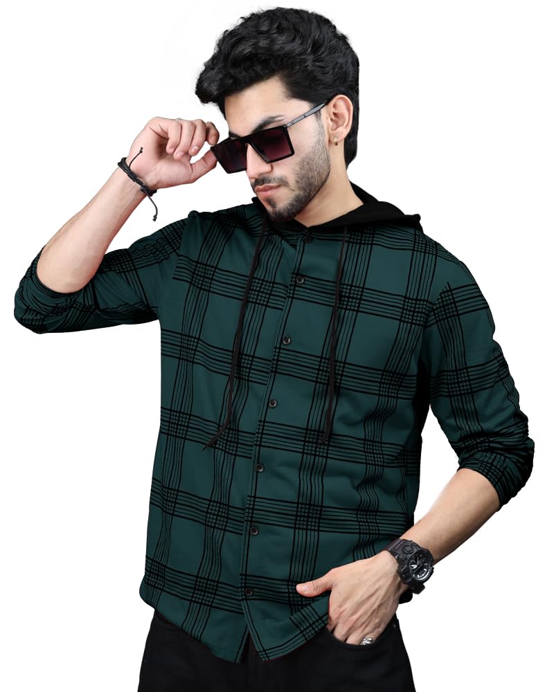 EYEBOGLEREyeBolger Mens Checkered Hooded Neck Full Sleeve T-Shirt