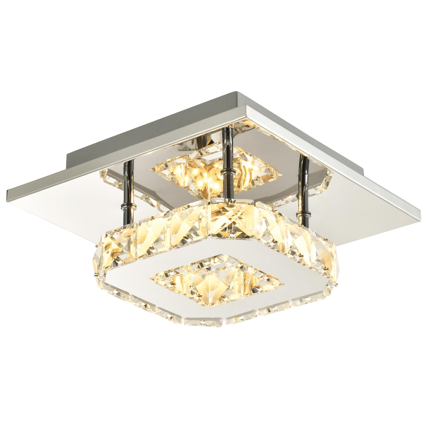 Happy Homewares Light Modern Led Ceiling With Chrome Square Metal And Clear Crystal Glass Beads