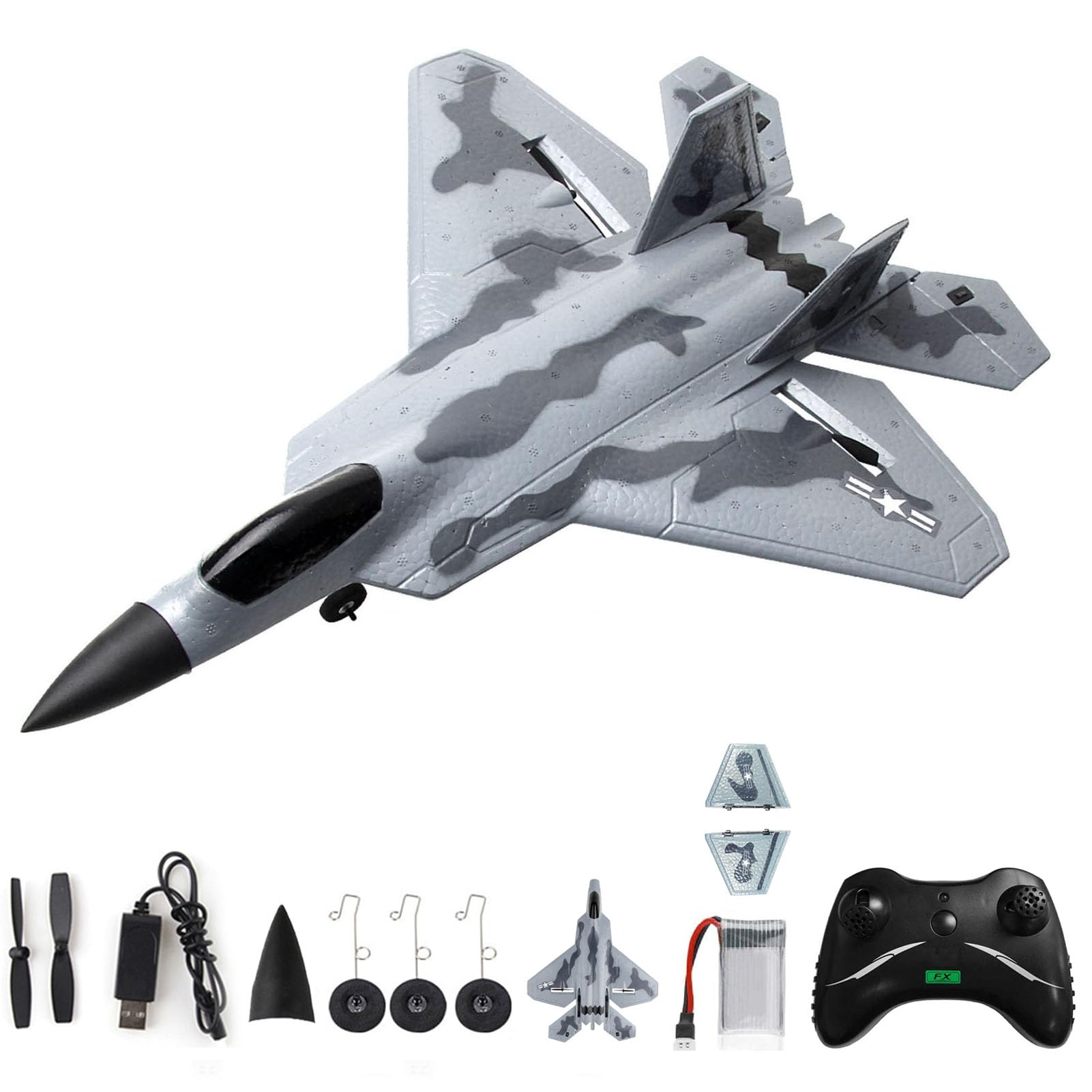 Hylukon F-22 RC Plane 2 Channel 2.4GHz Remote Control Airplane Gliding F22 Aircraft Model EPP RC Glider Toy for Adults Kids Boys Easy to Fly Airplane Toy for Beginners