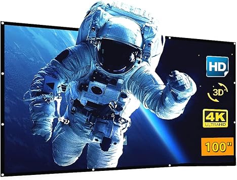 Projector Screen, 100 inch 4K, 160 Viewing Angle, Matte, Polyester, Foldable & Portable, Indoor/Outdoor, Home Theater, Education, Office, Gaming