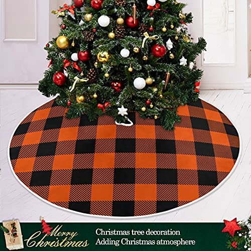 Oarencol Halloween Buffalo Check Black Orange Plaid Christmas Tree Skirt 36 Inch Xmas Holiday Party Tree Mat Decorations #TOP5