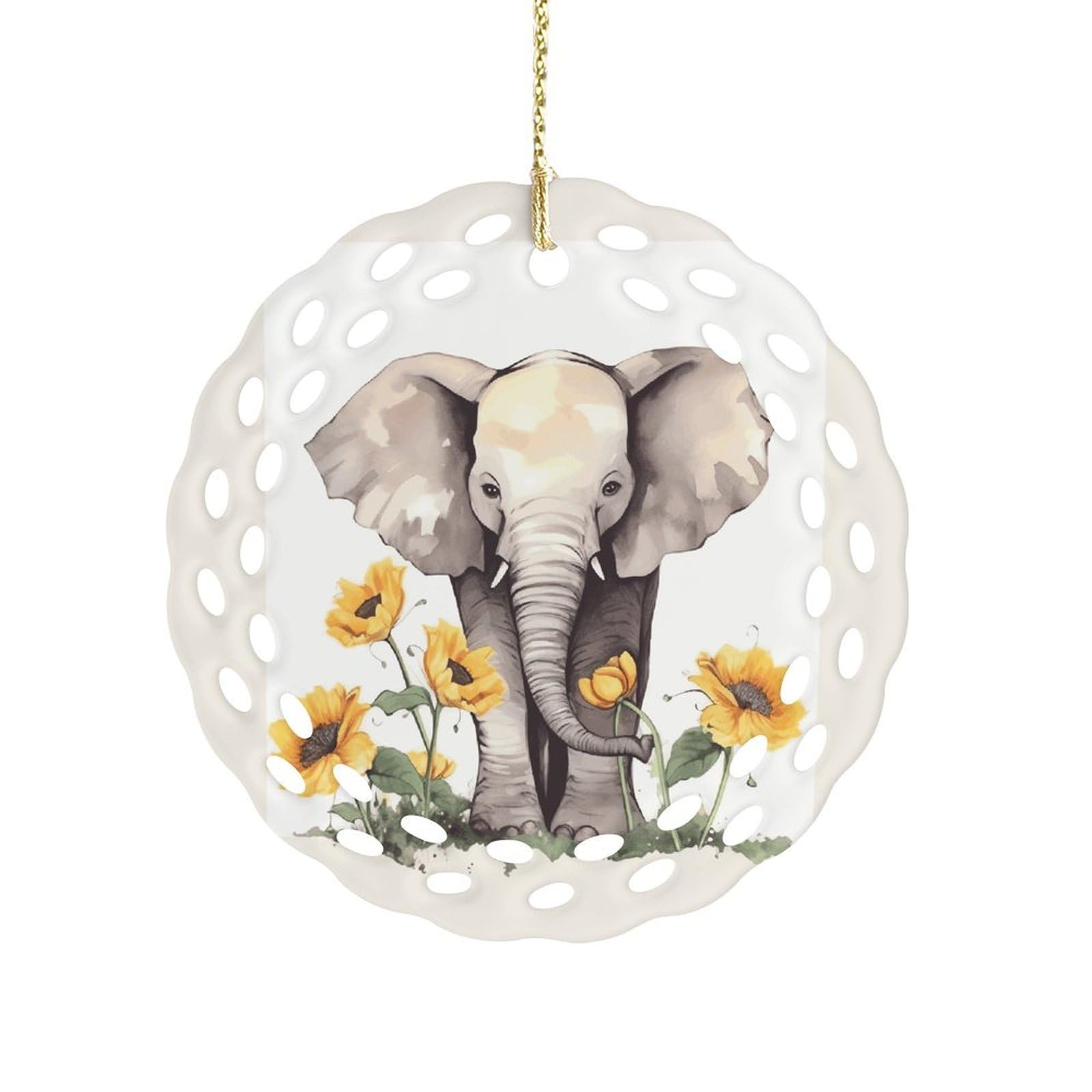 Elephant and Sunflower Christmas Ornament Holiday Hanging Decoration Xmas Tree Keepsake Personalized Xmas Tree Ornament Round Ceramic Ornaments for Keepsake Gifts Ideas Home Decor