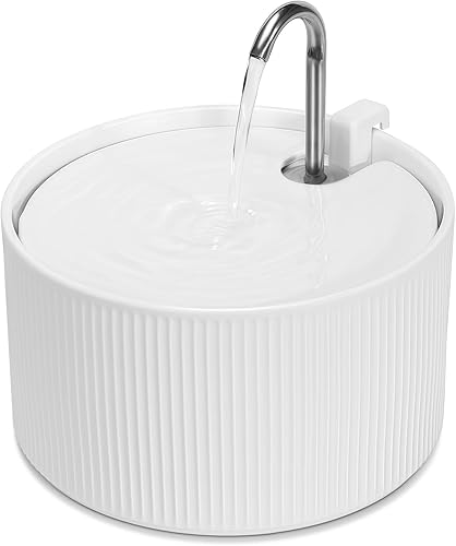 Fuente de agua de cerámica para gatos, 2.2L74 onzas, fuente de agua para mascotas, fuente de bebida para gatos y perros con filtro de repuesto y