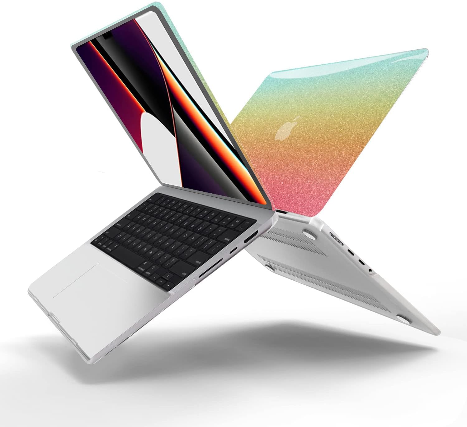 Anban Compatible with MacBook Pro 14 inch Case 2023 2022 2021 M2 A2779 A2442 M1 Pro/Max Chip, Glitter Plastic Hard Shell Case +Keyboard Cover +Screen Protector for MacBook Pro 14 inch, Rainbow