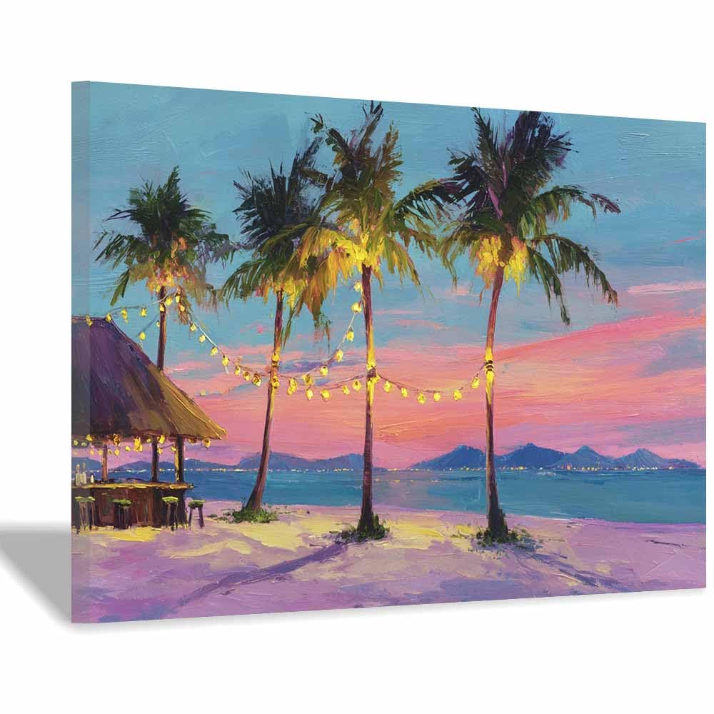 HOQIU Beautiful wall art Beaches es Sunset Pal canvas artwork for wall, art prints, For living room, bedroom, bathroom, dining room, painting and decor.(Multicolor)-60x80cm Framed