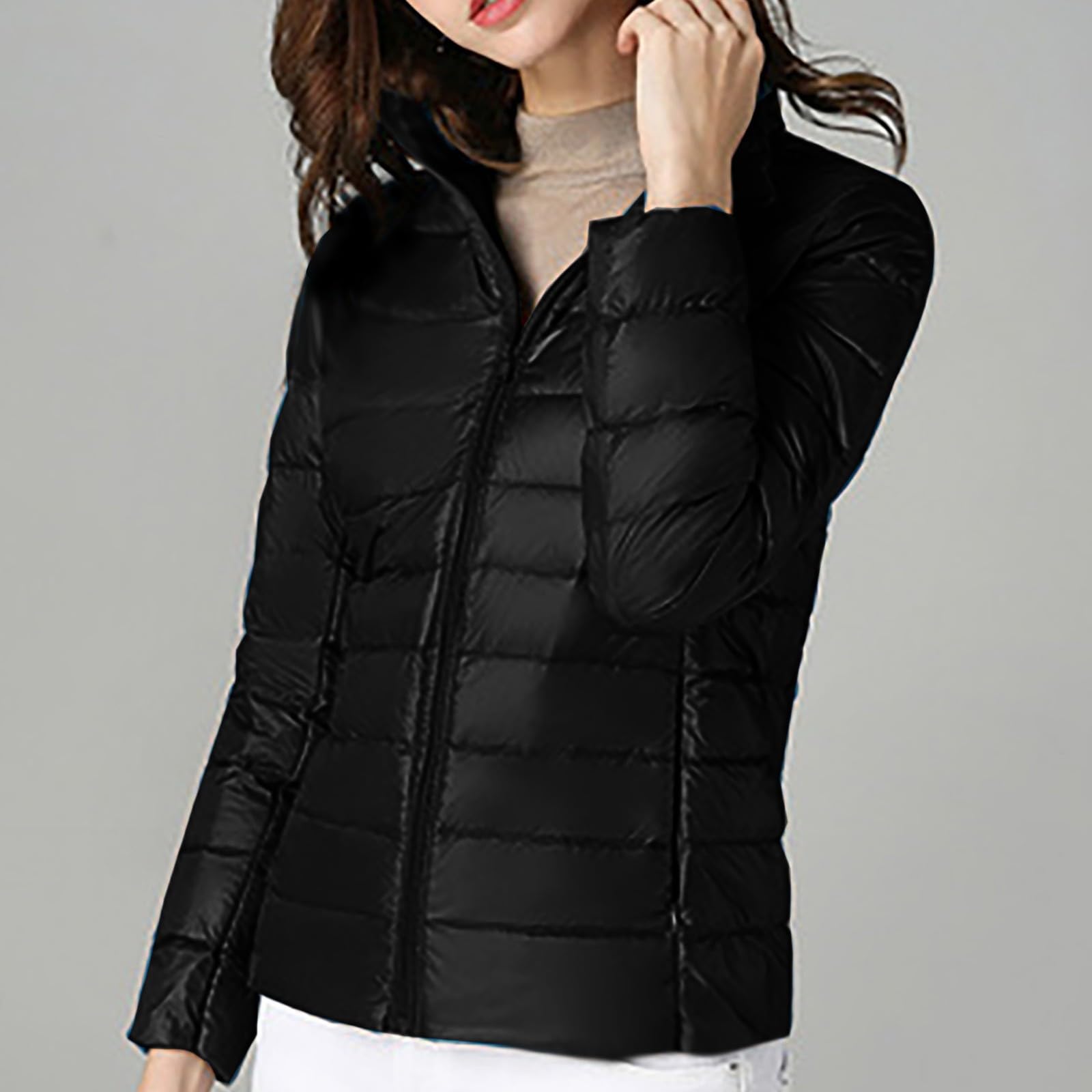 Chaqueta Mujer Abrigo Entretiempo Invierno Cazadora Plumiferos，Chaqueta acolchada corta coreana para mujer plumón grueso abrigo ligero invierno
