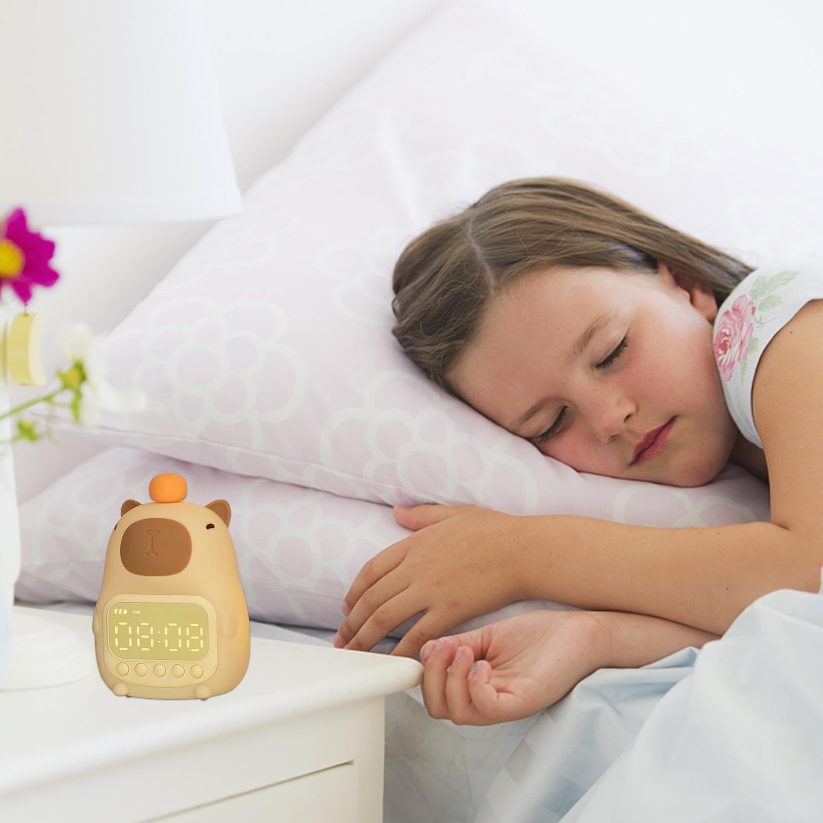 Adorable Despertador Digital - Luz De Noche De Capibara Y Entrenador De Sueño | Lámpara Digital De Capibara, Relojes De Mesa, Reloj De Mesa Con Animales De Moda Para Habitaciones De Niños Y Niñas