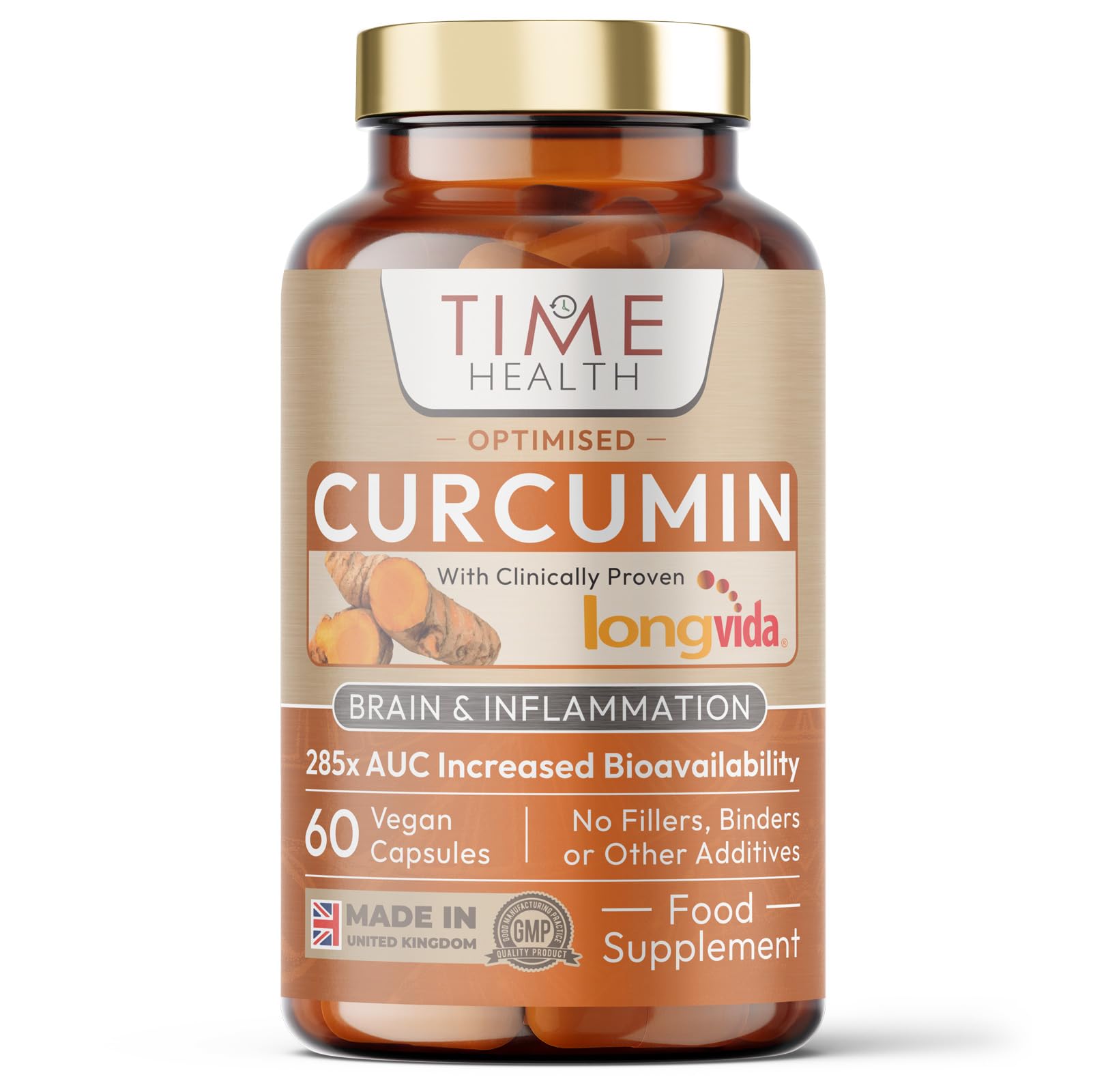 Longvida Curcumin - Clinically Studied - 285XAUC Increased Bioavailability - Vegan - Pullulan - UK Made - GMP Standards - Zero Additives