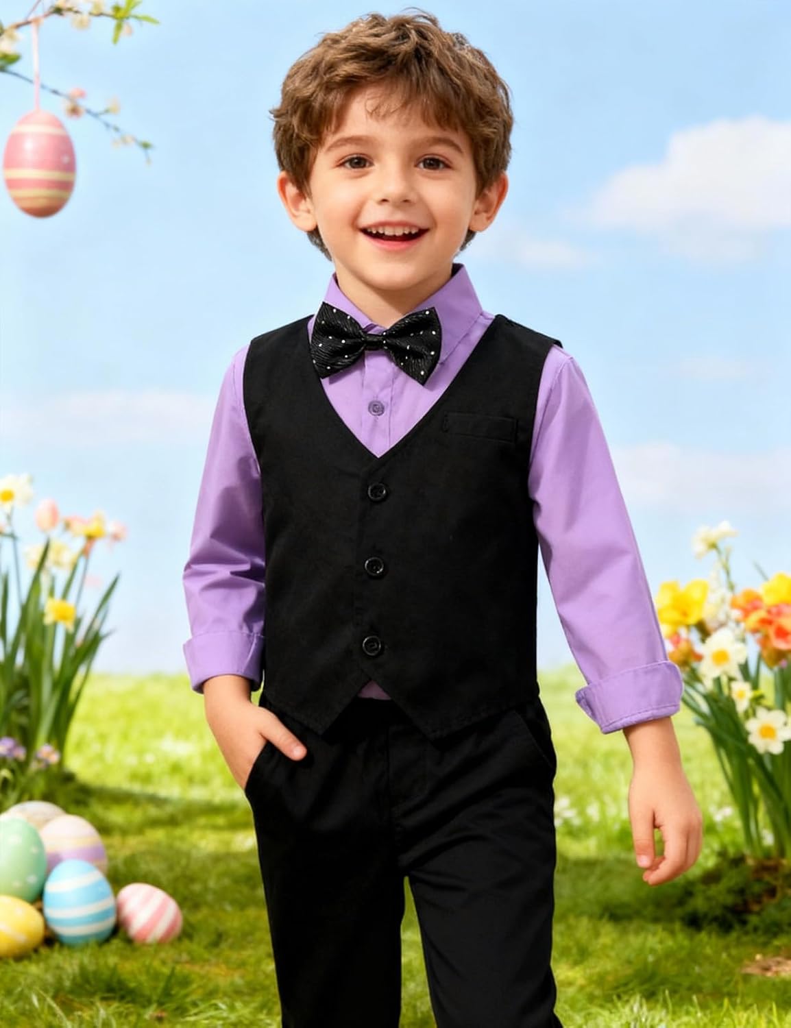 A&J DESIGN 4pcs Baby & Toddler Suit, 12 Months - 5T, Shirt & Pants & Vest & Bow Tie - Image 3