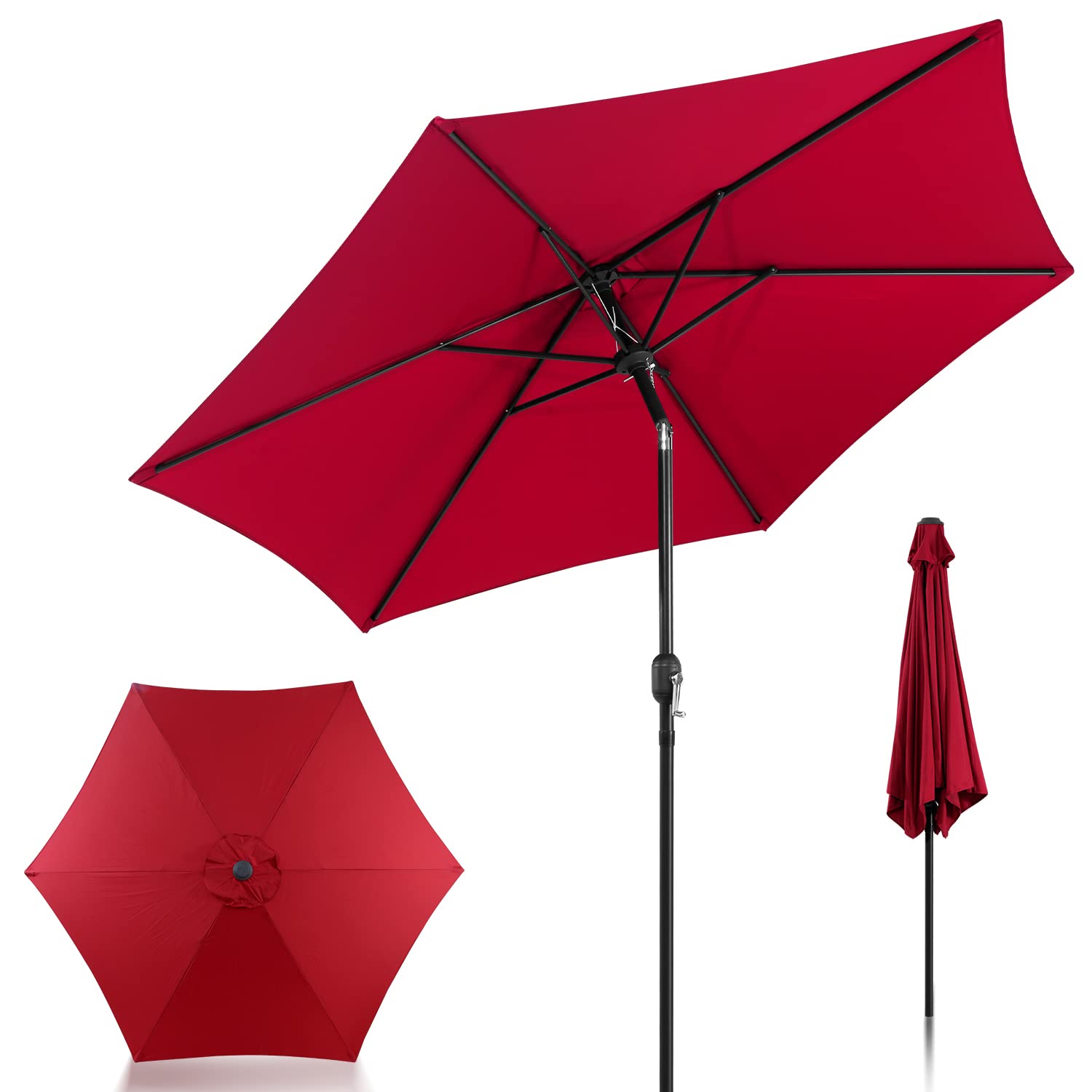 szary parasol przeciwsłoneczny z oświetleniem LED, korbą, parasol ogrodowy, ochrona przed słońcem i promieniowaniem UV 50+, aluminium, wodoszczelny, Ø 270/350 cm, czerwony
