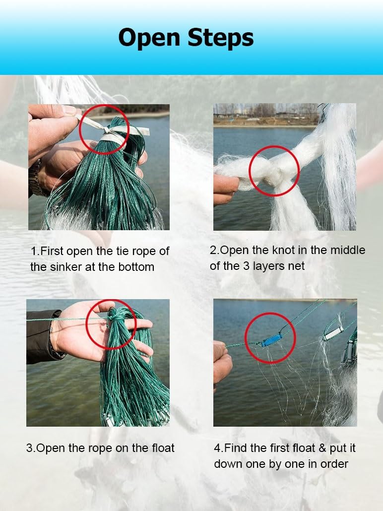 Red de Pesca de 3 Capas, 82-328 pies, Red hundida, atrapa más Peces fácilmente, Red de Lanzamiento, reutilización con Flotador, Malla de 2,3-12 cm
