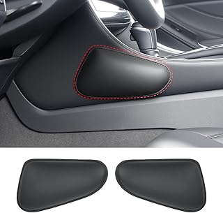 Speechn 2PCS Car Knee Cushion Pad, Car Door Armrest Pad with Memory Foam for Knee Leg Elbow, Leather Knife-Shaped Car Armrest Cushion with Full Coverage Velcro, Automotive Interior Accessories(Black)